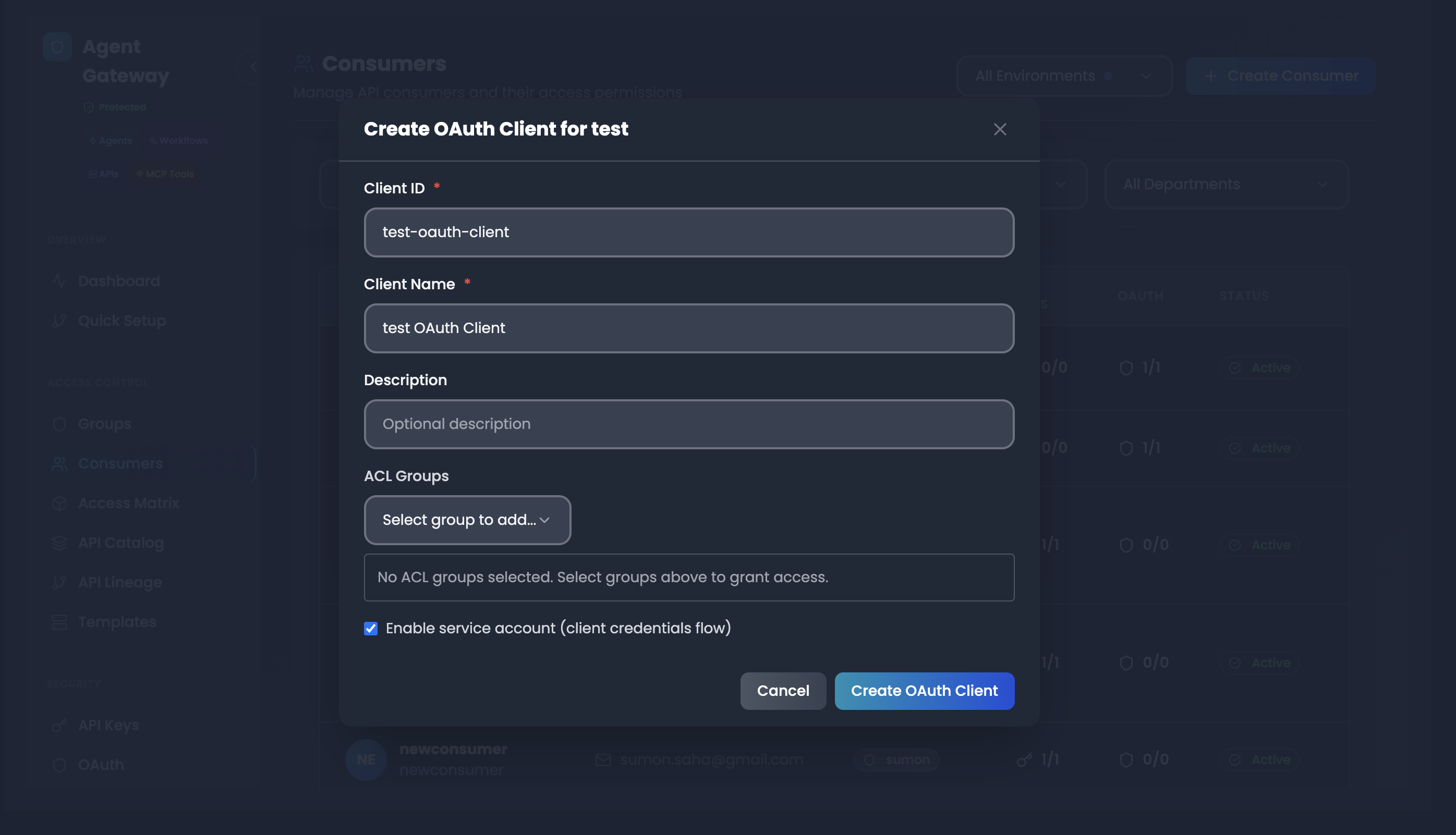 OAuth client configuration