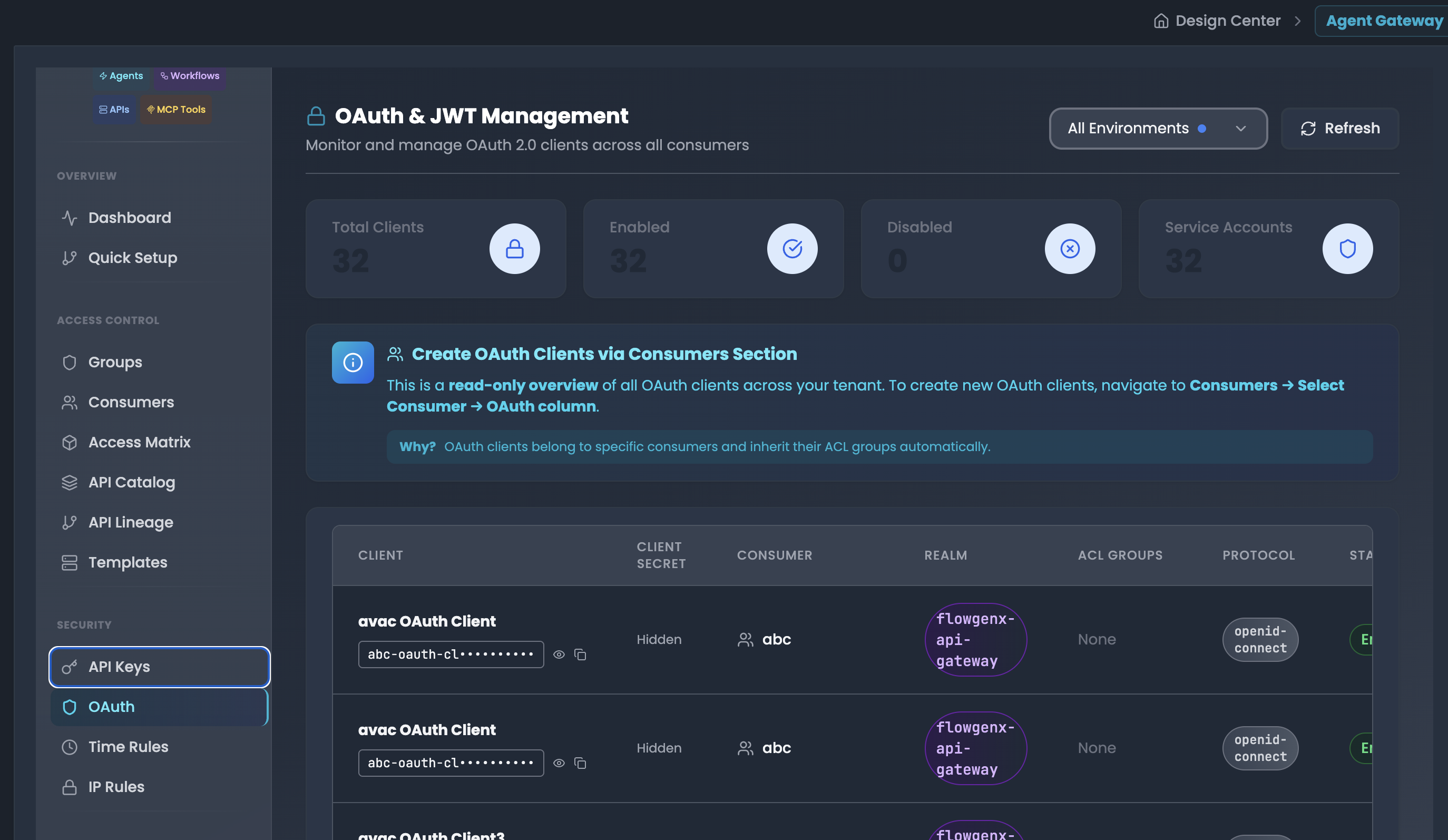OAuth and JWT management dashboard