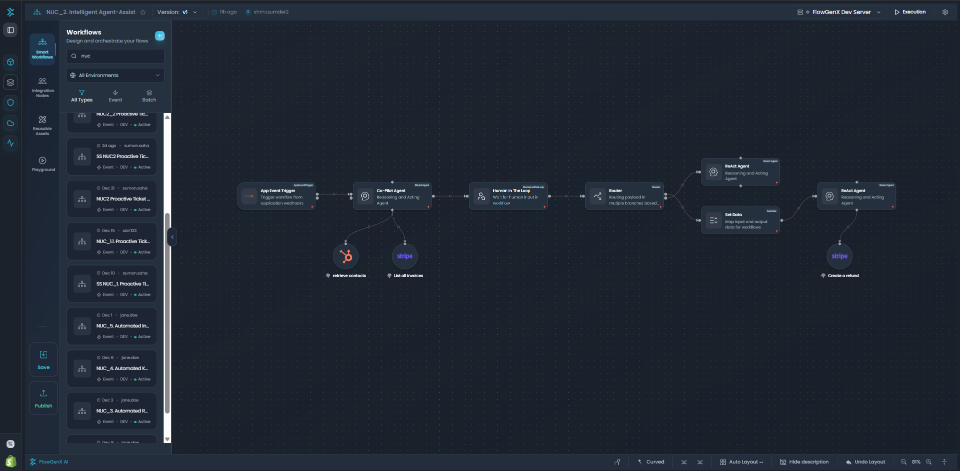 FlowGenX Workflow Canvas - Visual drag-and-drop interface showing nodes, connections, and canvas controls
