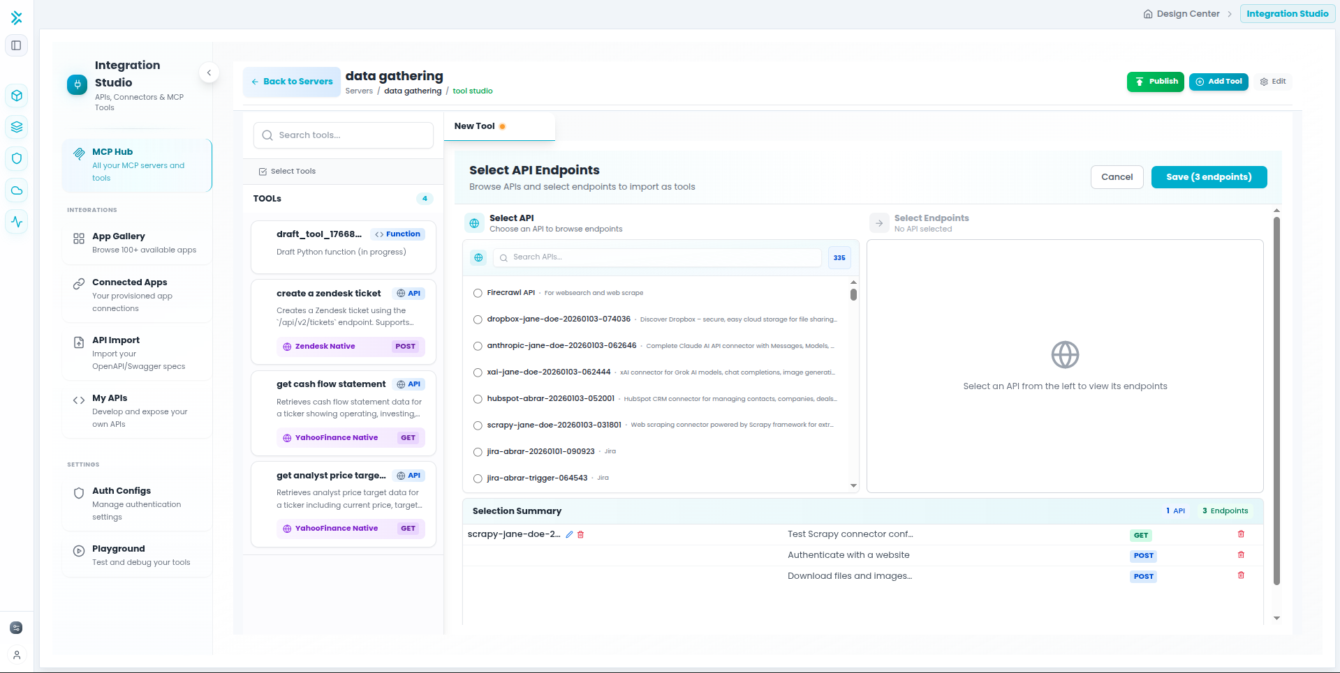 Selecting endpoints from multiple API specifications