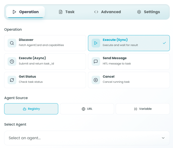 Operation tab showing operation types
