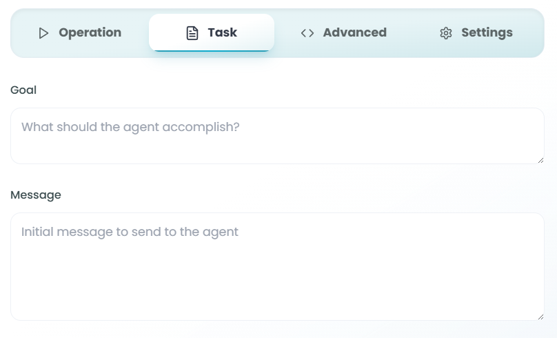Task tab showing Goal and Message fields