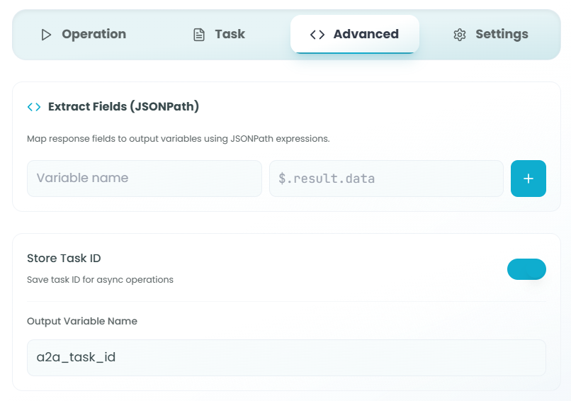 Advanced tab showing Context Data and Extract Fields