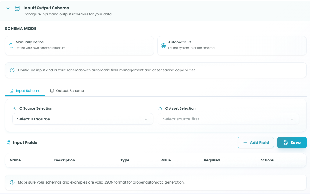 Input/Output Schema configuration