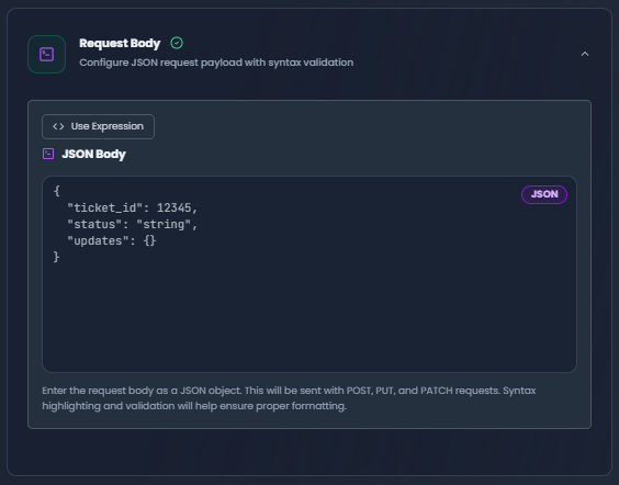 HTTP Request Node Request Body - JSON editor with expression support