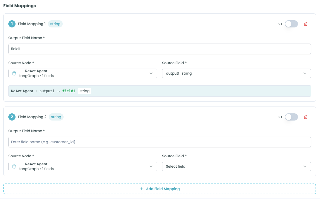 Field Mappings showing source to output mapping
