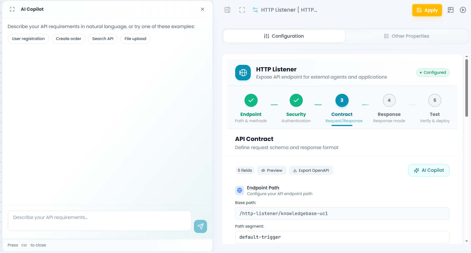 AI Copilot panel for natural language API design